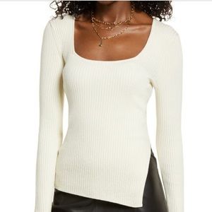 Nordstrom open edit square neck ribbed long sleeve